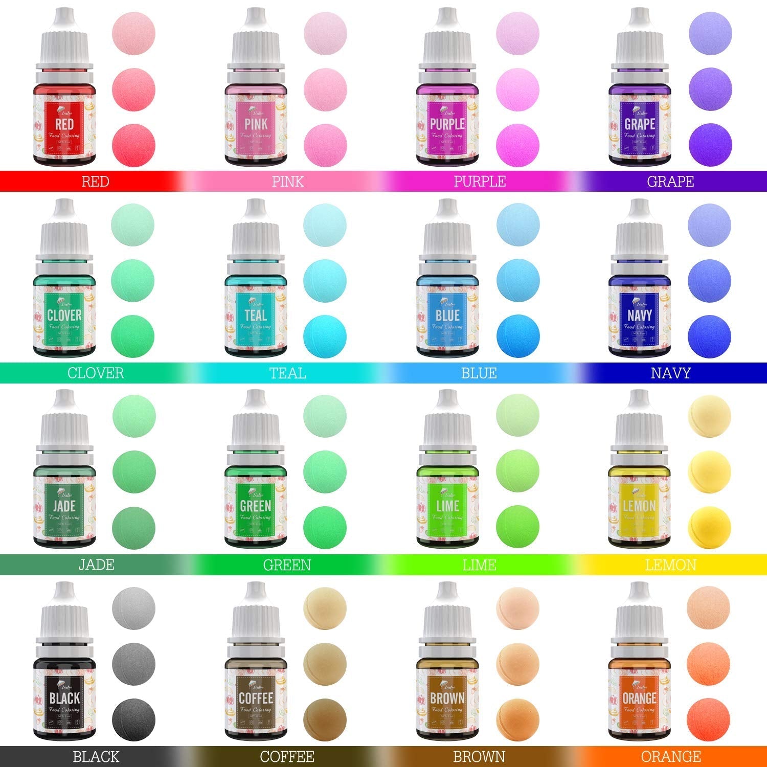 Colorant alimentar 16 culori - Coloranți alimentari lichizi pentru copt torturi, fursecuri, macaroane, fondant - Colorant alimentar vibrant pentru decorare și aerografare, gătit, săpunuri DIY - 6ml fiecare