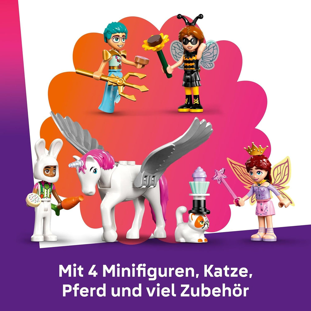 LEGO Friends Kostümparty mit Einhorn und Fee - Spielzeug für Mädchen ab 6 Jahren - Bühne, DJ-Pult, 4 Minipuppen, der Katze Churro und Einer Pferdefigur sowie lustigem Zubehör - Ajándékötlet - 42661