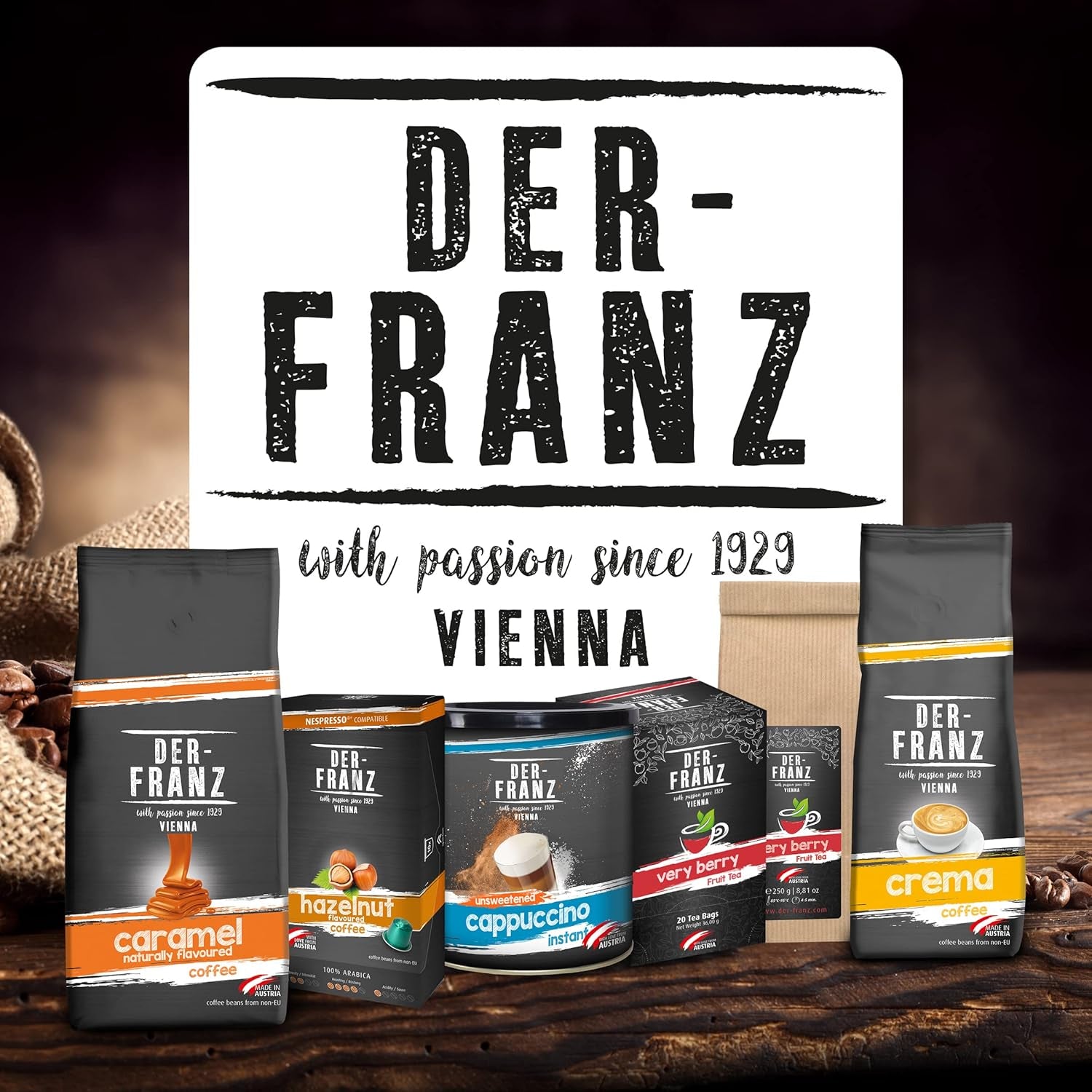 Der-Franz Kaffee, Mischung aus Arabica und Robusta, geröstet, ganze Bohne aromatisiert mit natürlicher Haselnuss UTZ, 1000 g