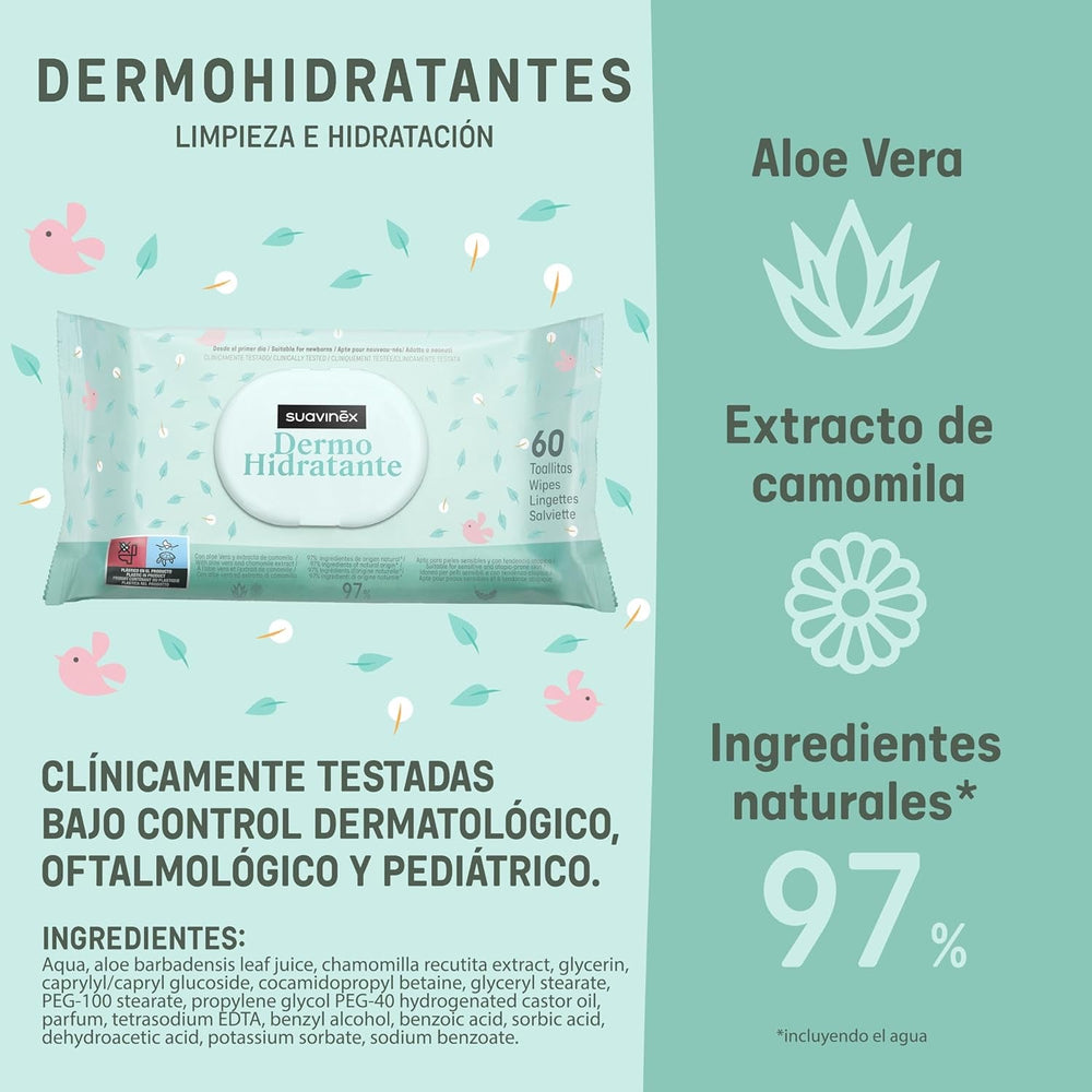 Suavinex, pachet de 14 a câte 60 de șervețele umede pentru bebeluși (840 de șervețele în total), hidratante, potrivite pentru tenul atopic, 95% ingrediente naturale