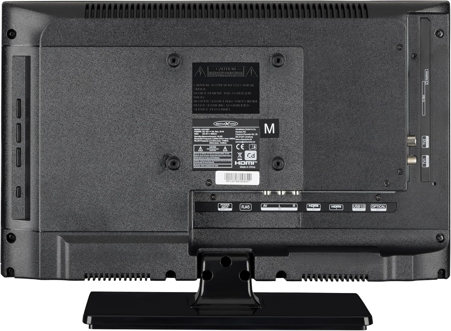 Televizor inteligent REFLEXION LED19iBT de 19 inci (HD Ready, DVB-T2/S2/C, HDMI, CI+, Bluetooth, WLAN, 12V/230V) – Televizor ușor de camping pentru rulote, autorulote, bărci și camioane cu VESA 100x100