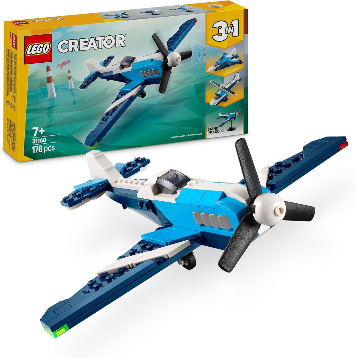 LEGO Creator 3 az 1-ben Flieger: Rennflugzeug Spielzeug – Repülőgép- vagy helikoptermodellvé alakítható – Fahrzeug Bauset für Jungen und Mädchen ab 7 Jahren – Giftidee zum Geburtstag 31160