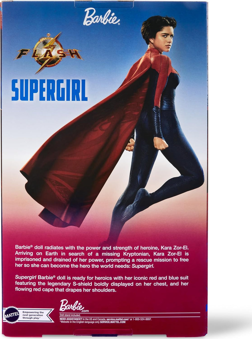Barbie Supergirl Puppe, Sammlerpuppe aus dem Flash Movie Wearing Red and Blue Anzug mit Umhang, Puppenständer enthalten