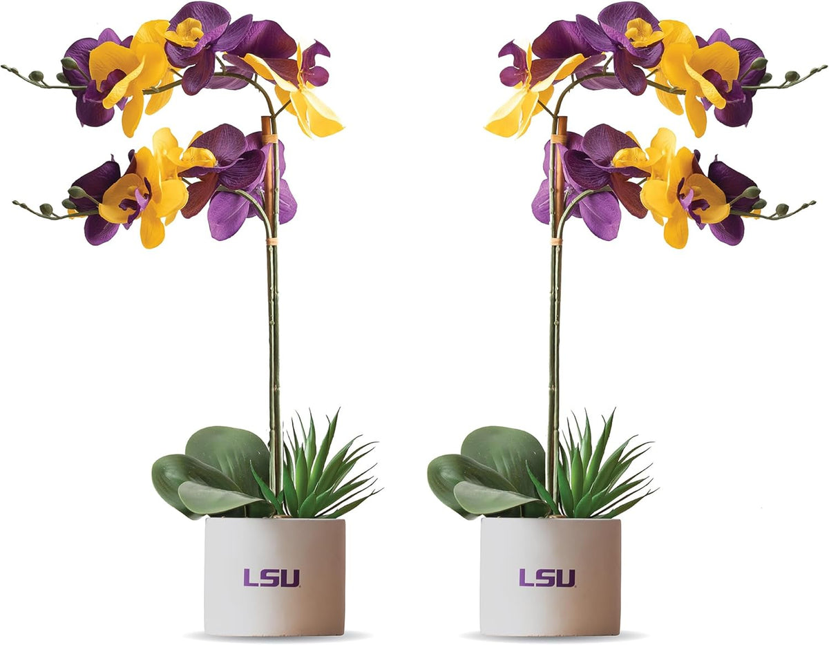 LSU Orchidee Pflanze 2Er Set - LSU Faux Orchidee Pflanze, LSU Geschenke Für Männer, LSU Geschenke Für Frauen, LSU Geschenke, Louisiana University Dekorationen, Bürozubehör Für Männer, Schreibtischsets