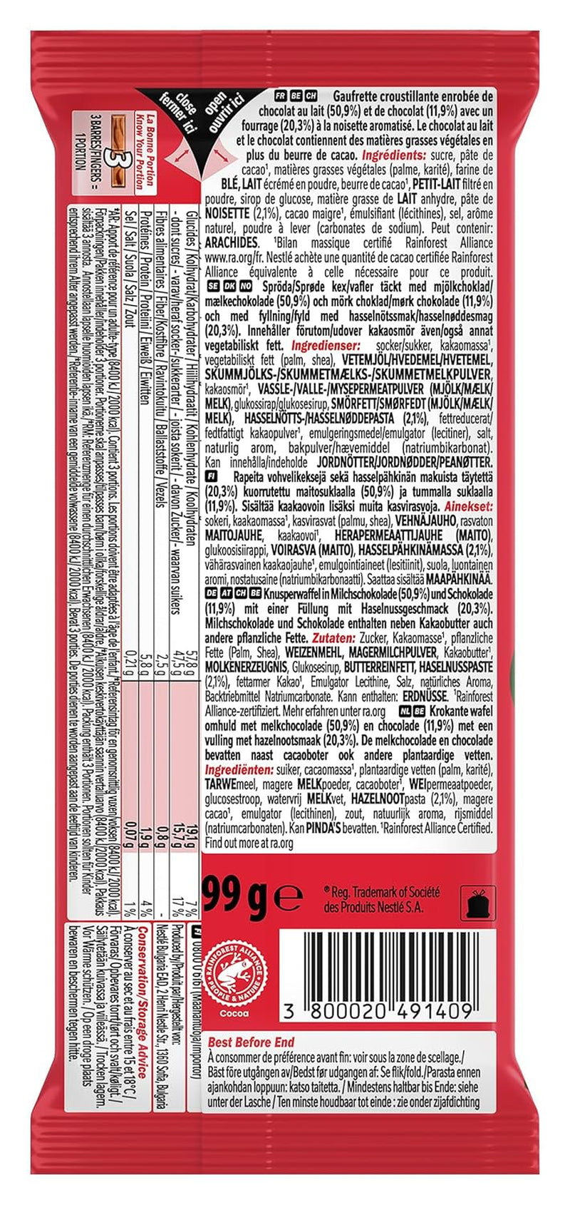 Nestlé mogyorós szelet ropogós ostya krémes mogyorós töltelékkel és márványos csokoládé borítóval 2 csomag (1 x 99 g)