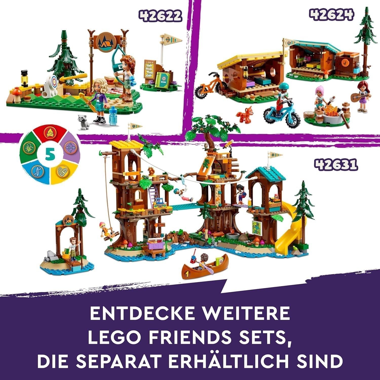 LEGO Friends íjászat az Adventure Camp Kids Kalandtáborban építőjáték íjjal és nyíllal, 2 figurával és egy mosogatóval, 6 év feletti lányoknak és fiúknak 42622 építőkészletek Besuche den LEGO-Store