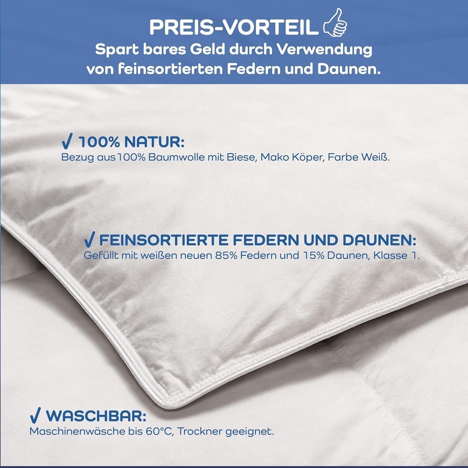 Allnights - Plapumă confortabilă ușoară, 135X200, 100% pene noi și puf, potrivită pentru alergici, lavabilă până la 60°C, fabricată în Germania Plapumi si pilote Naty Shop