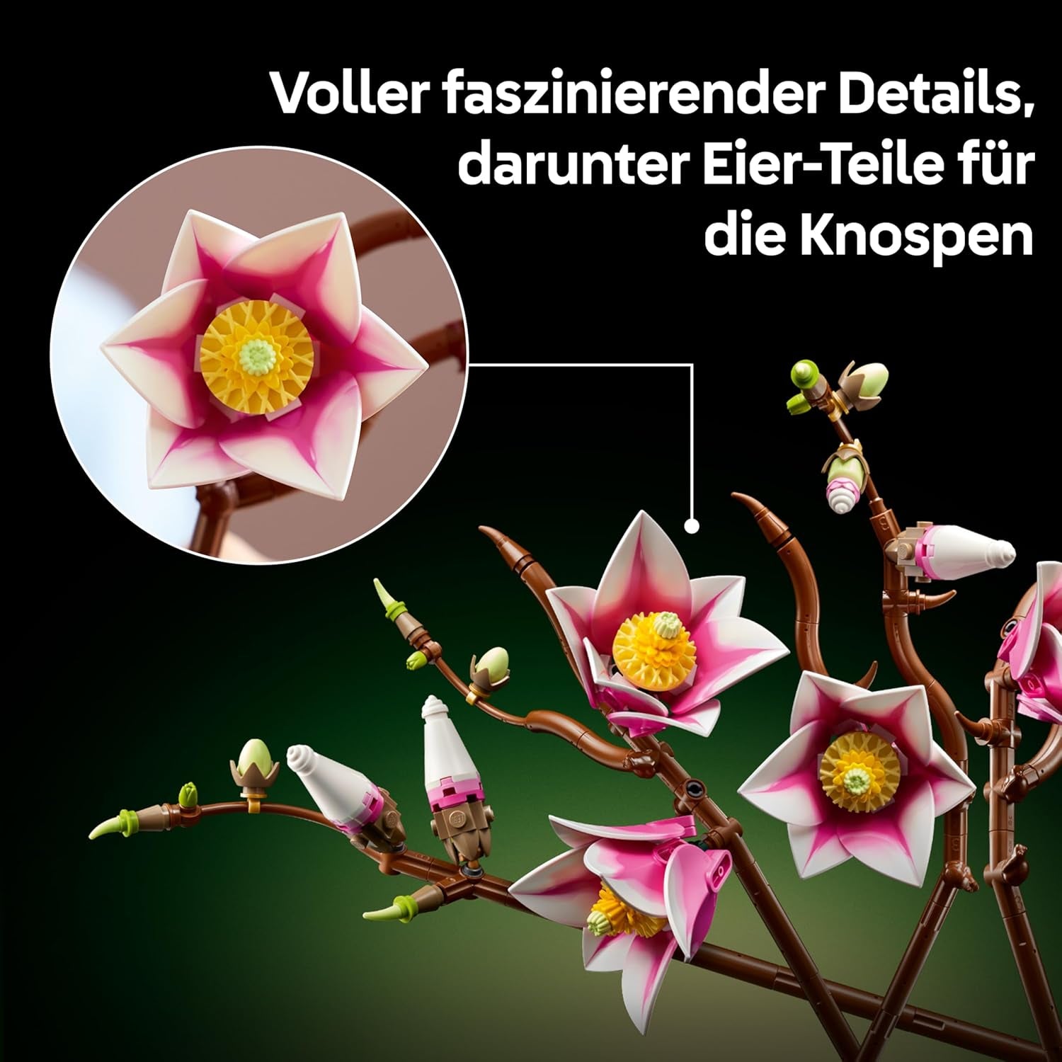 LEGO Botanicals Magnolienzweige - Művirág szett felnőtteknek - 5 mesterséges magnólia dekorációhoz a nappaliban vagy hálószobában - Barkácsolás ajándékötlet nőknek - 11510