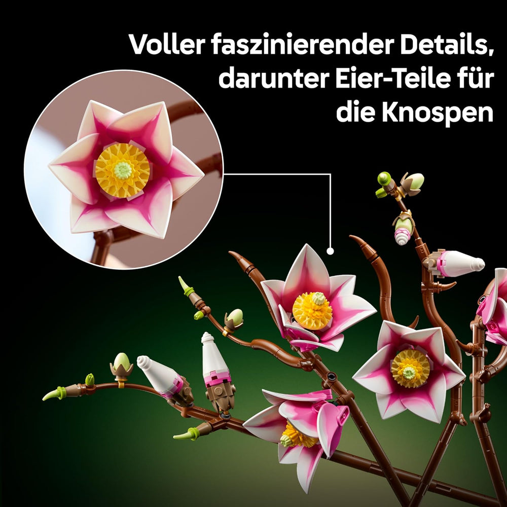 LEGO Botanicals Magnolienzweige - Művirág szett felnőtteknek - 5 mesterséges magnólia dekorációhoz a nappaliban vagy hálószobában - Barkácsolás ajándékötlet nőknek - 11510