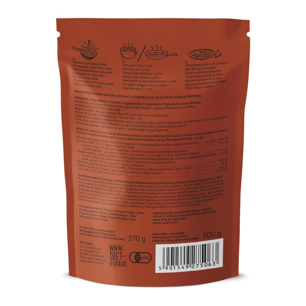 Shirataki tészta DIÉTAÉTEL Alacsony szénhidráttartalmú, alacsony kalóriatartalmú konjac tészta vegán étel, zsírmentes szójamentes, gluténmentes vízben oldódó diétás tészta alacsony kalóriatartalmú 200 gramm