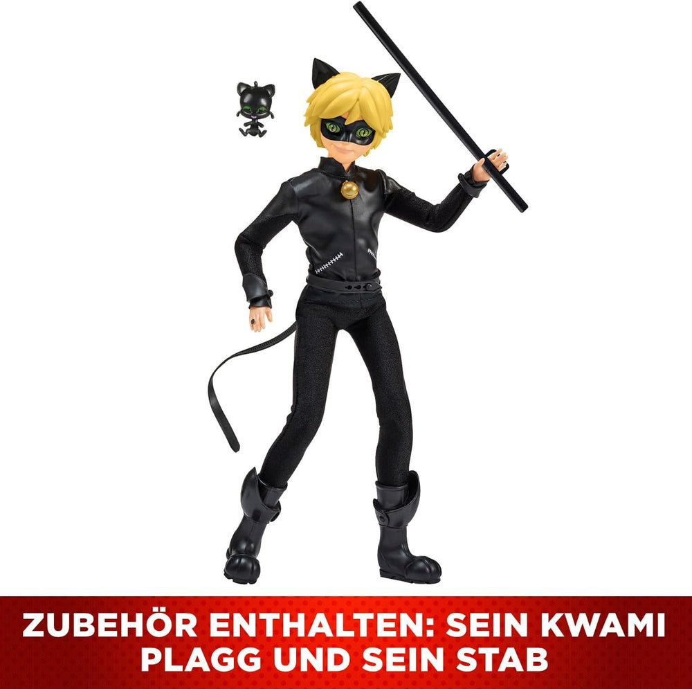 BANDAI - Miraculous Ladybug - Păpușă Manechin 26 cm - Motan Noir - Licență Oficială Miraculous - Păpușă Articulată Motan Noir - Jucărie pentru copii cu vârsta de 4 ani și peste - P50002