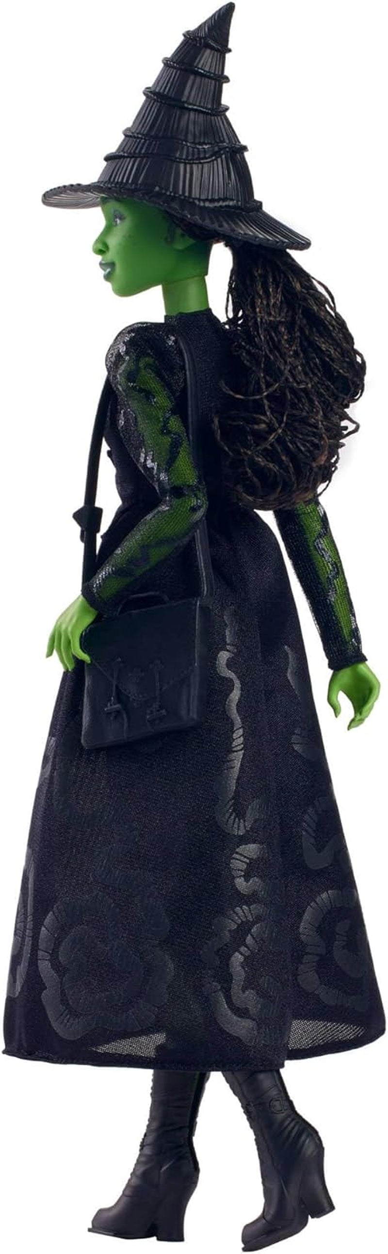 Mattel Wicked Elphaba divatbaba és kiegészítők zöld bőrrel, fekete fonott hajjal, különböző lehetséges pózokkal és meghosszabbítható báli ruhával, HXT62, [többszínű] Naty Shop babák