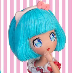 Manga Doll Pretty Pink, japanische Modepuppe mit modischen Designs, Manga, 19,5 cm Figur mit 15 Gelenkpunkten, blaues Haar, inklusive Zubehör, berühmt (HKTF0300)
