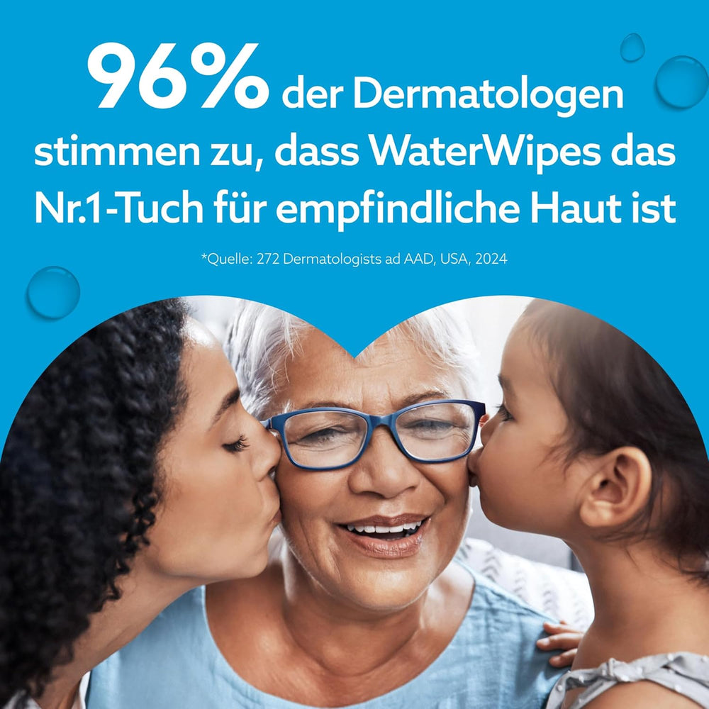 WaterWipes Sensitive+ Nedves törlőkendő újszülötteknek és babáknak, 720 darab (12 csomag), 3 az 1-ben tisztítás, ápolás, védelem, 99,9% víz, illatmentes