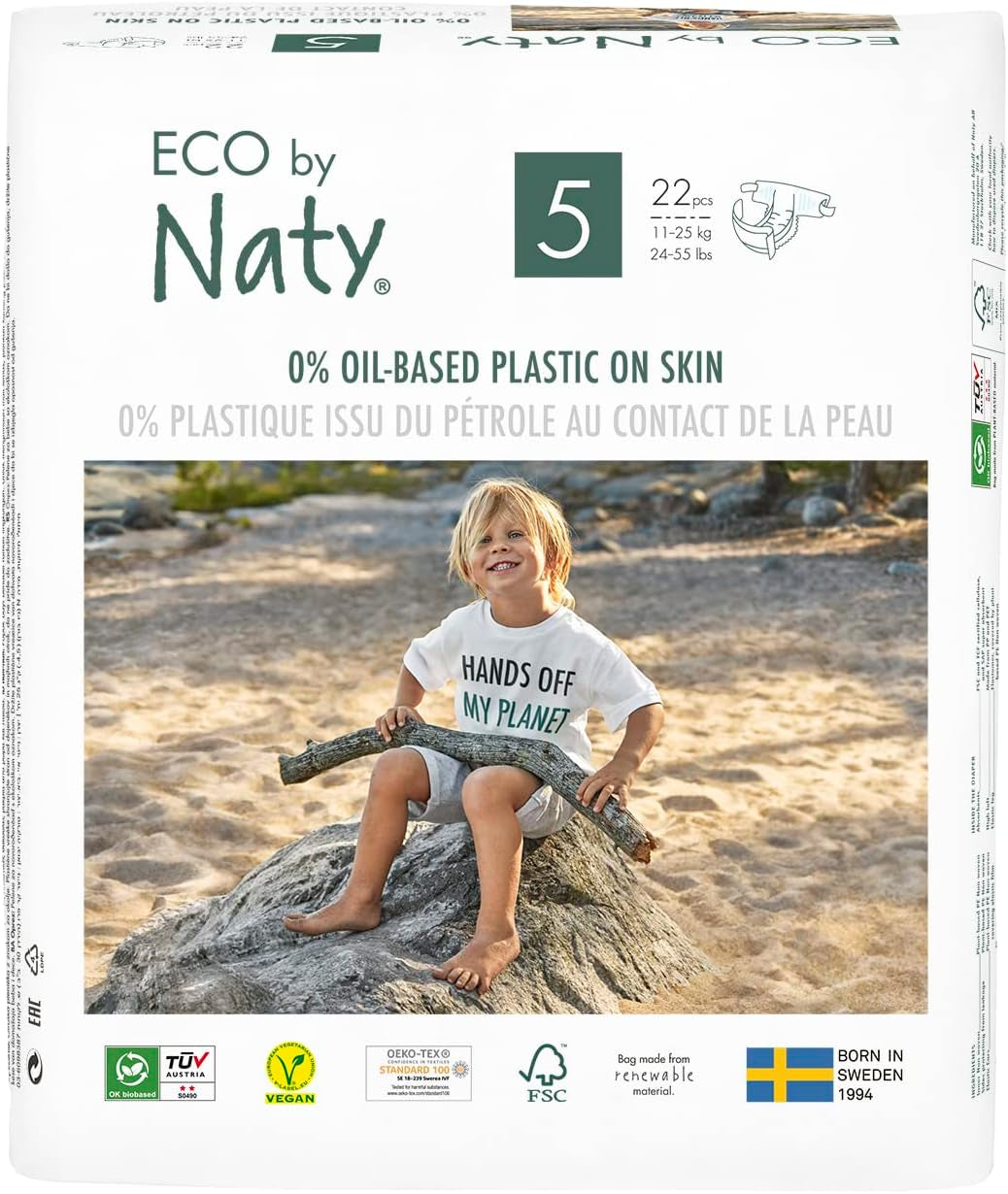 Eco by Naty Premium eldobható pelenkák érzékeny bőrre, 5-ös méret, 11-25 kg, (1 x 22 db)