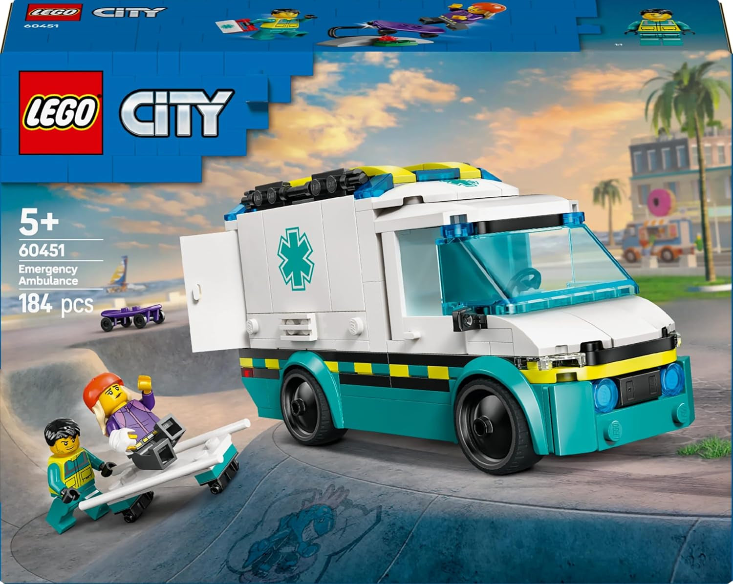 LEGO City Ambulance - játék 2 minifigurával (deszkás és sofőr) - oktató játék fiúknak és lányoknak 5 éves kortól - születésnapi és ünnepi ajándékötletek 60451 Építőkészletek Besuche den LEGO-Store