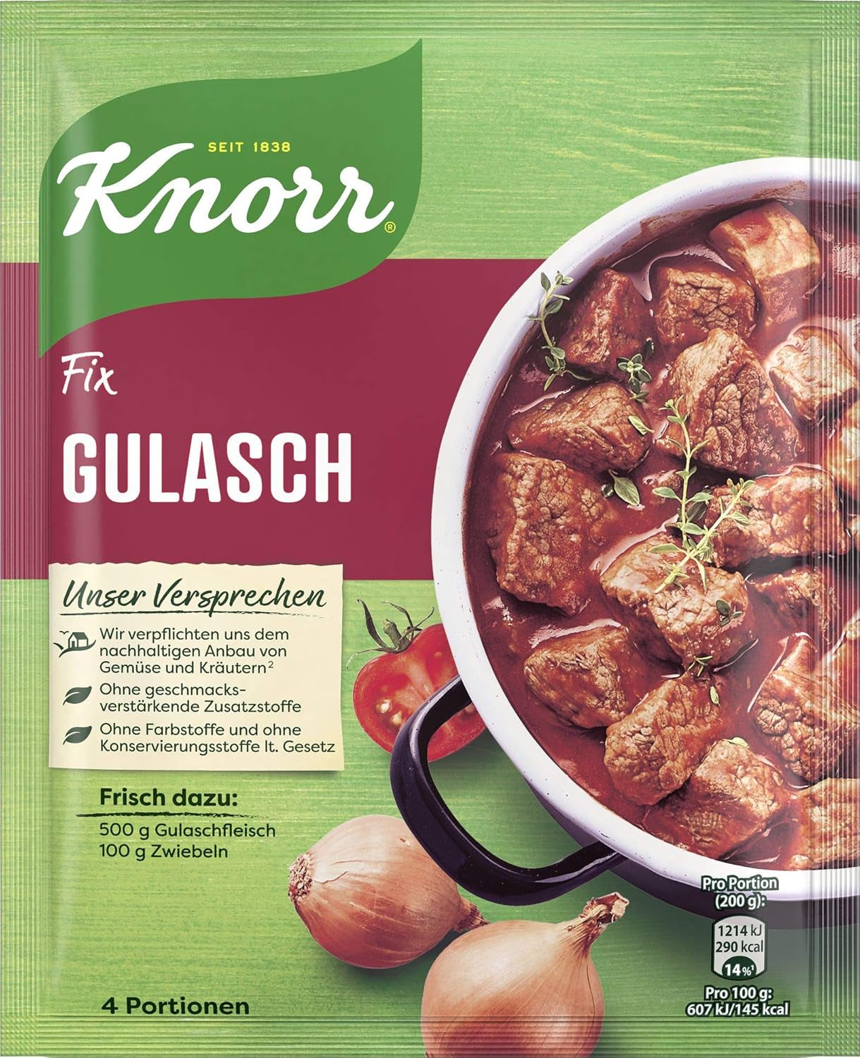 Knorr Fix Würzmischung Paprika-Gulash für eine leckeres Fleischgericht mit natürliche Ingredienten 4 Portionen