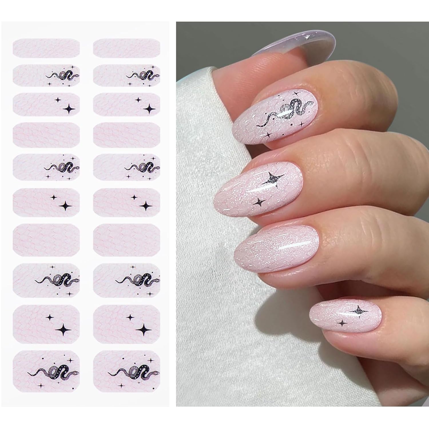 JMEOWIO Nagelfolie UV Härtend Schlange Stern UV Gel Nail Strips Nagelsticker Nagelaufkleber Nail Art Dekoration Nageldesign Zubehör