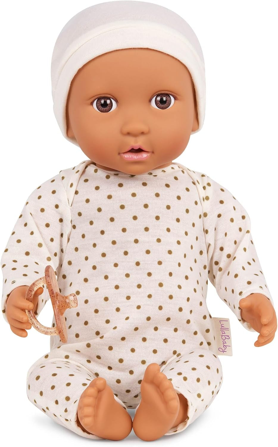LullaBaby - Baby Puppe - Einteiler & Mütze - 36 cm Realistic Baby-Puppe - Mogyoróbarna szemek és puha test - Romper & Schnuller-Zubehör - Pretend Play Spielzeug - Kinder 2 Jahre +