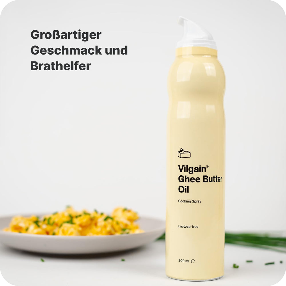 Vilgain Ghee Spray mit Avocadoöl | Laktózmentes, zum Kochen & Backen | Rauchpunkt 195°C, herzgesund, BRC-zertifiziert | Ideális laktózérzékenyeknek Geschmacks-Harmonia, 200ml