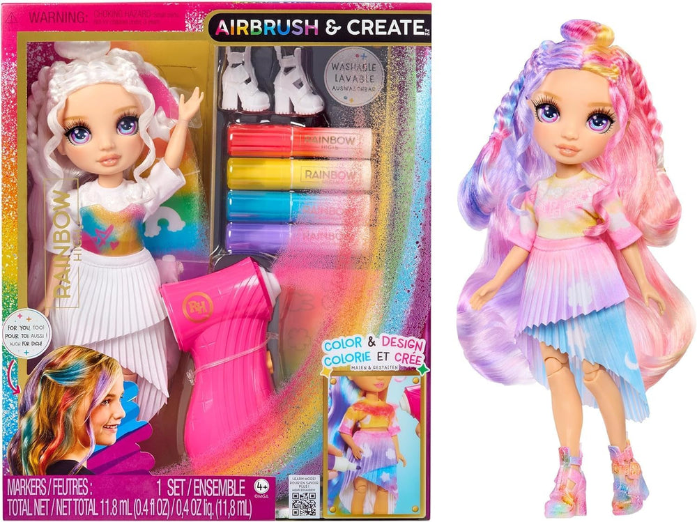 Rainbow High Color & Create DIY Modepuppe - Grüne Augen, Zöpfe, extra Top & Schuhe, abwaschbare Regenbogenstifte - Ausmalen, Gestalten, Spielen, Auswaschen - für Kinder von 4-12 Jahren und Sammler