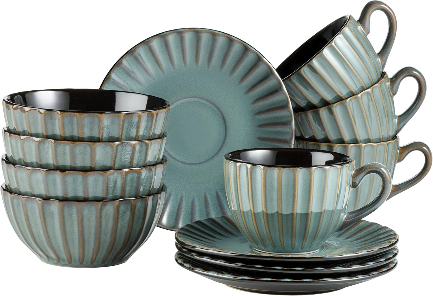 MÄSER 931966 Set de veselă Confino pentru 4 persoane cu aspect vintage modern, serviciu de mic dejun din 12 piese Seturi vesela masa Naty Shop Petrol Serviciu de cafea