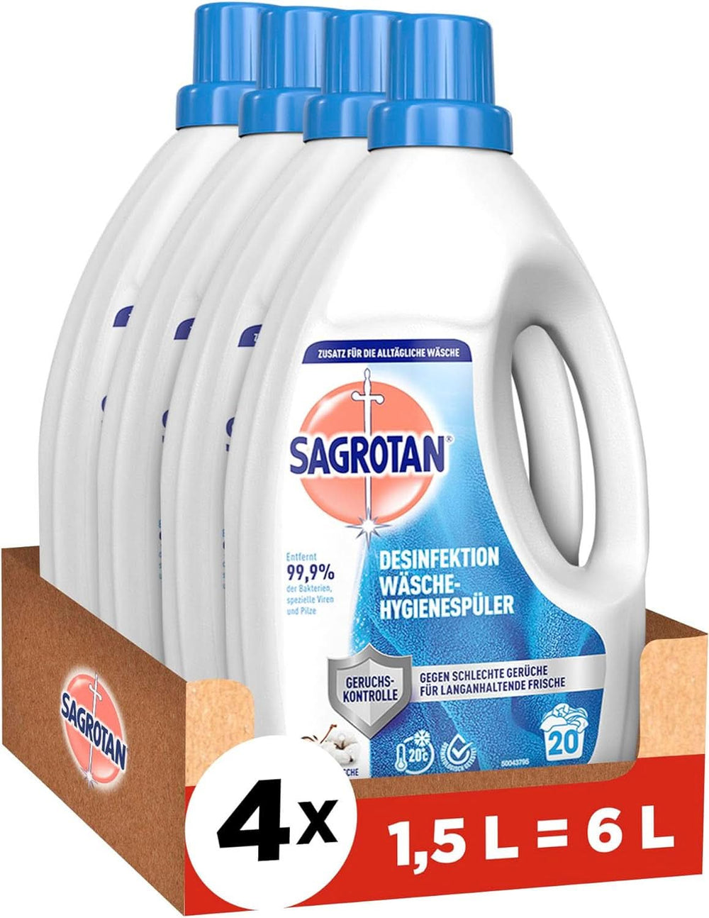 Sagrotan Mosószer a mosodai higiéniához Sky Fresh Refill - fertőtlenítő hatás, a higiénikusan tiszta és friss ruhaneműért Mosószerek Naty Shop Set 4 x 1,5 liter