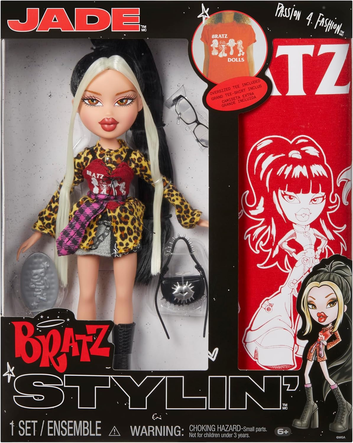 Bratz Stylin' Jade - Păpușă la modă cu tricou pentru a te stiliza, include accesorii, jucărie drăguță pentru fete