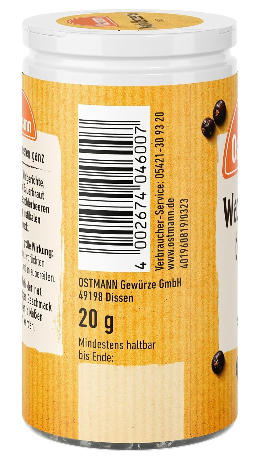 Ostmann Gewürze - Wacholderbeeren ganz | Ideális savanyú- és vadételek fűszerezésére 20 g Der Streudose-ban