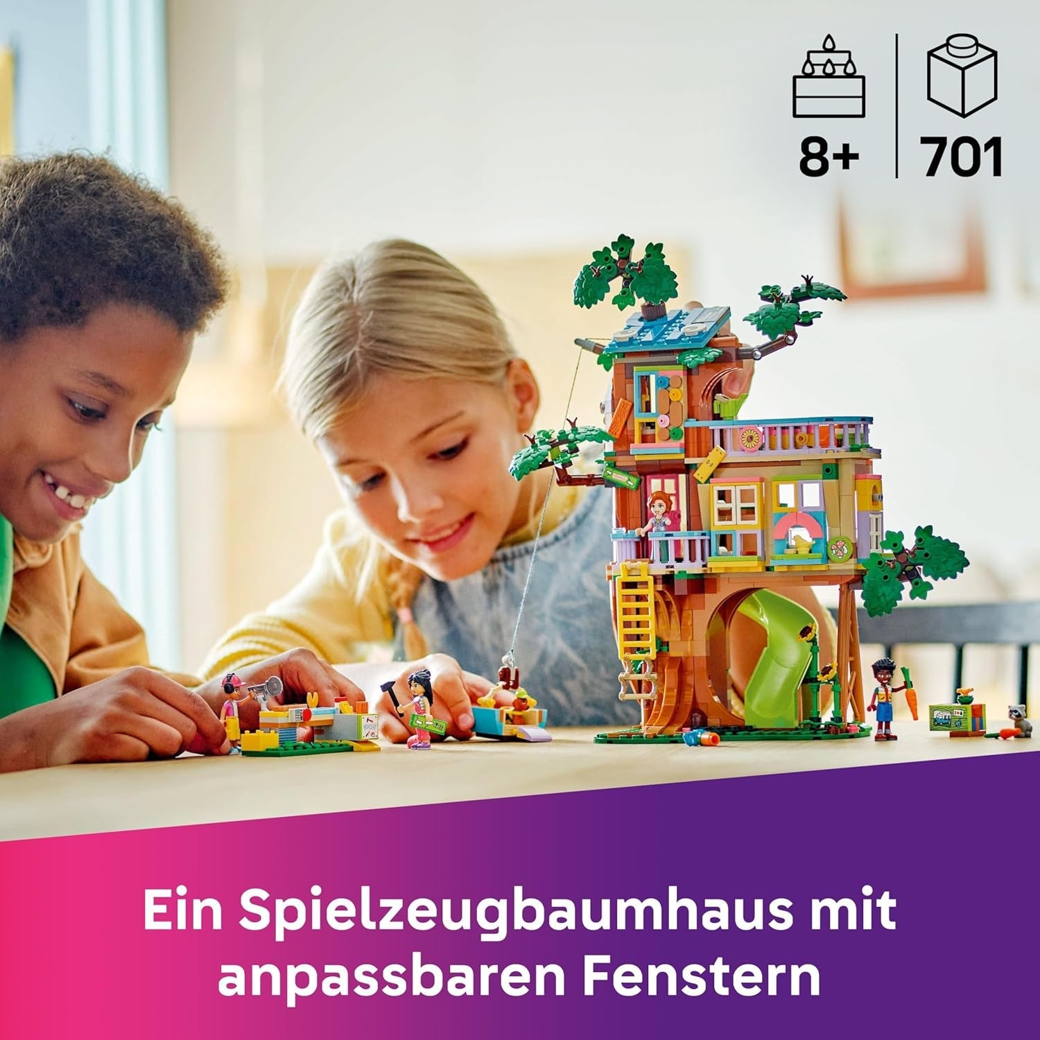 LEGO Friends Baumhaus - Spielset zum Bauen mit 2 Tierfiguren, 4 Minifiguren, einem Garten und Spielzeug Lebensmittel Zubehör - Beliebtes Geschenk für Mädchen und Jungen ab 8 Jahren - 42652