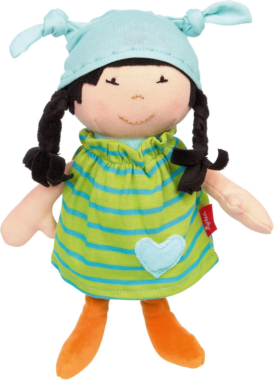 SIGIKID 39651 Puppe Brenda Bilipup, Stoffpuppe mit Kleidchen zum An- und Ausziehen, Kuschelpuppe, Einschlafhilfe, spielen, schmusen, für Babys & Kinder ab 6 Monaten, Blau 24 cm