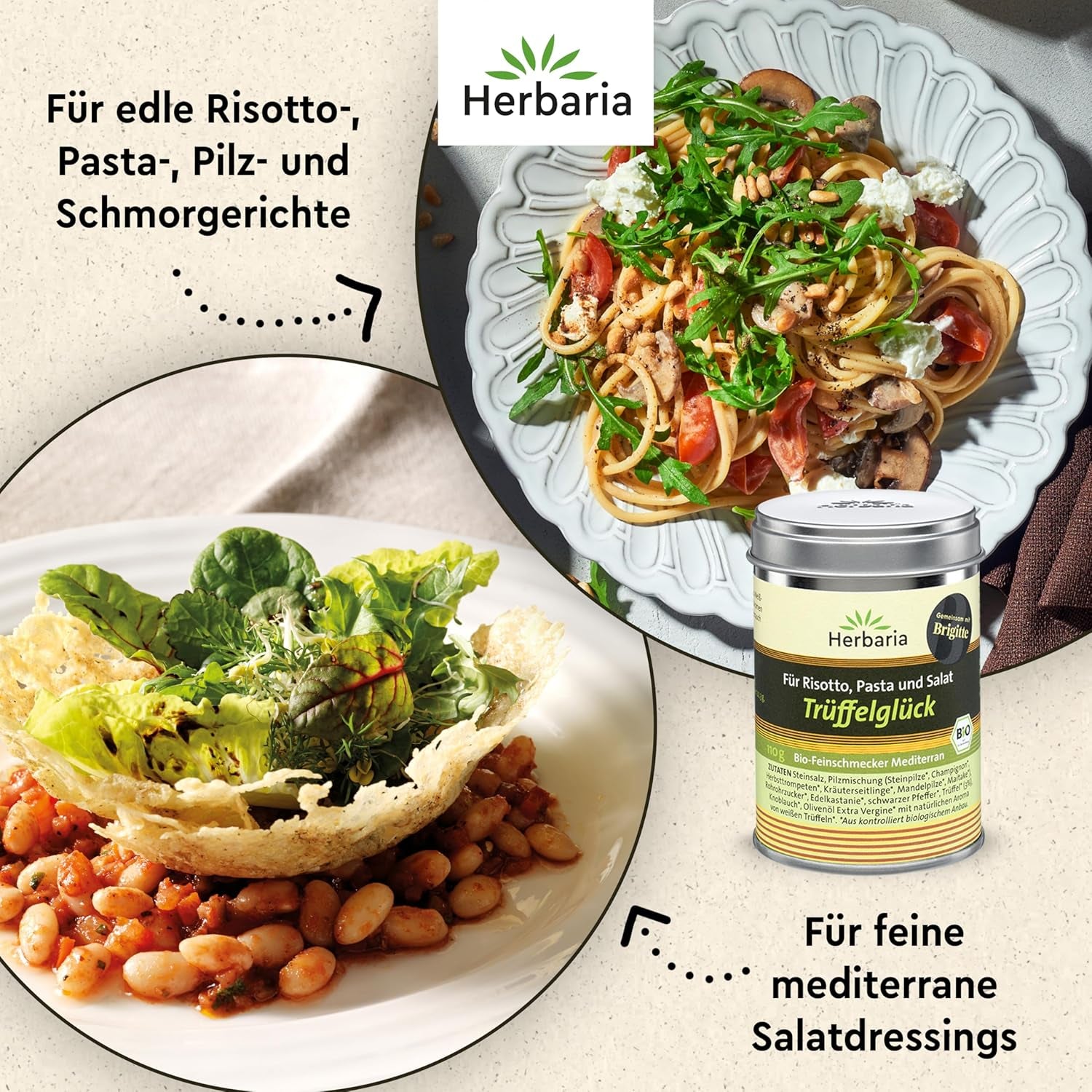 Herbaria Trüffelglück bio 110g M-Dose - Fertiges Bio-Pilz- & Trufflegewürz für intensiv-köstliche Gerichte - mit erlesenen Ingredient - in nachhaltiger Aromaschutz-Dose