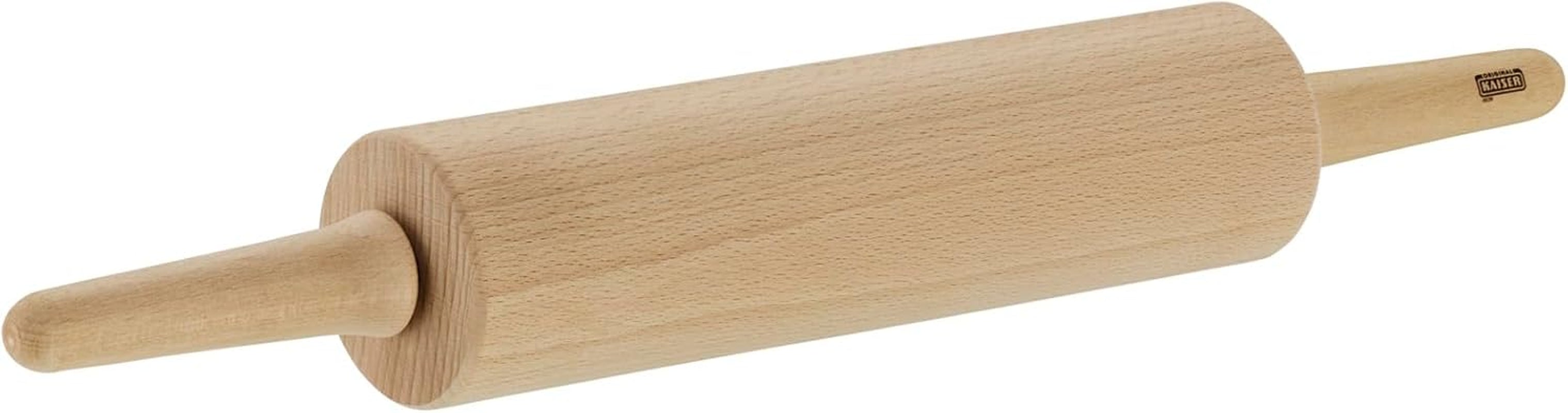 Eredeti Kaiser Classic Nudelholz 47 x 6,5 cm, Teigroller, Wellholz, Buchenholz, Leichtlauf-Gleitlager, breite Ausrollfläche, Beige