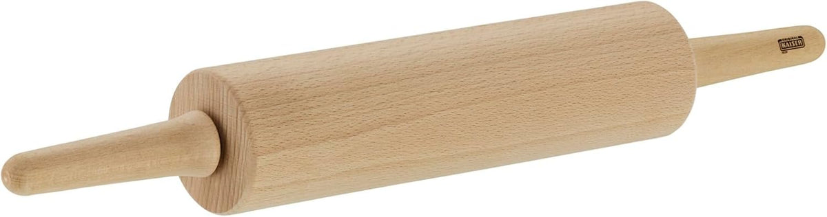 Eredeti Kaiser Classic Nudelholz 47 x 6,5 cm, Teigroller, Wellholz, Buchenholz, Leichtlauf-Gleitlager, breite Ausrollfläche, Beige