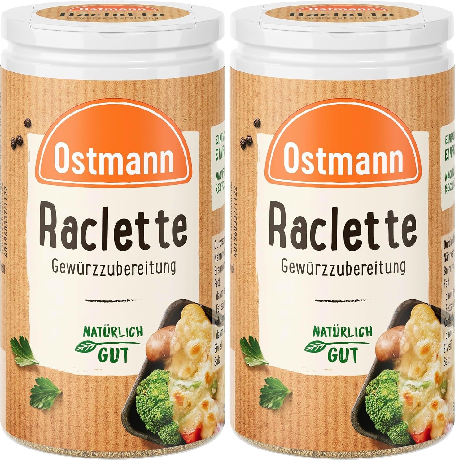 Ostmann Gewürze - Raclette Gewürzzubereitung | Zum Würzen von Käsegerichten | Recyclebare, nachfüllbare Streudose | 45 g Streuerben