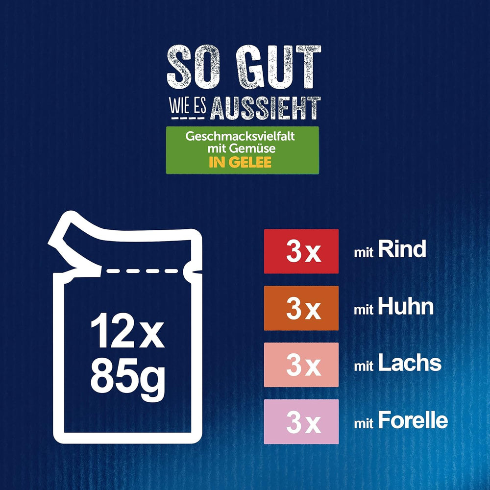 Felix So gut wie es aussieht Katzenfutter nass in Gelee, Sorten-Mix, 6er Pack (6 x 12 Beutel à 85g)