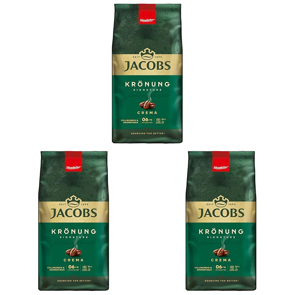 Jacobs Café Crema Gold Kaffeebohnen 1Kg – Vollmundig, Aromatisch, Fruchtige Note, Arabica & Robusta Bohnen, Intensität 5/10, Ideal Für Café Crema Naty Shop Krönung Crema 3 x 1 Kg