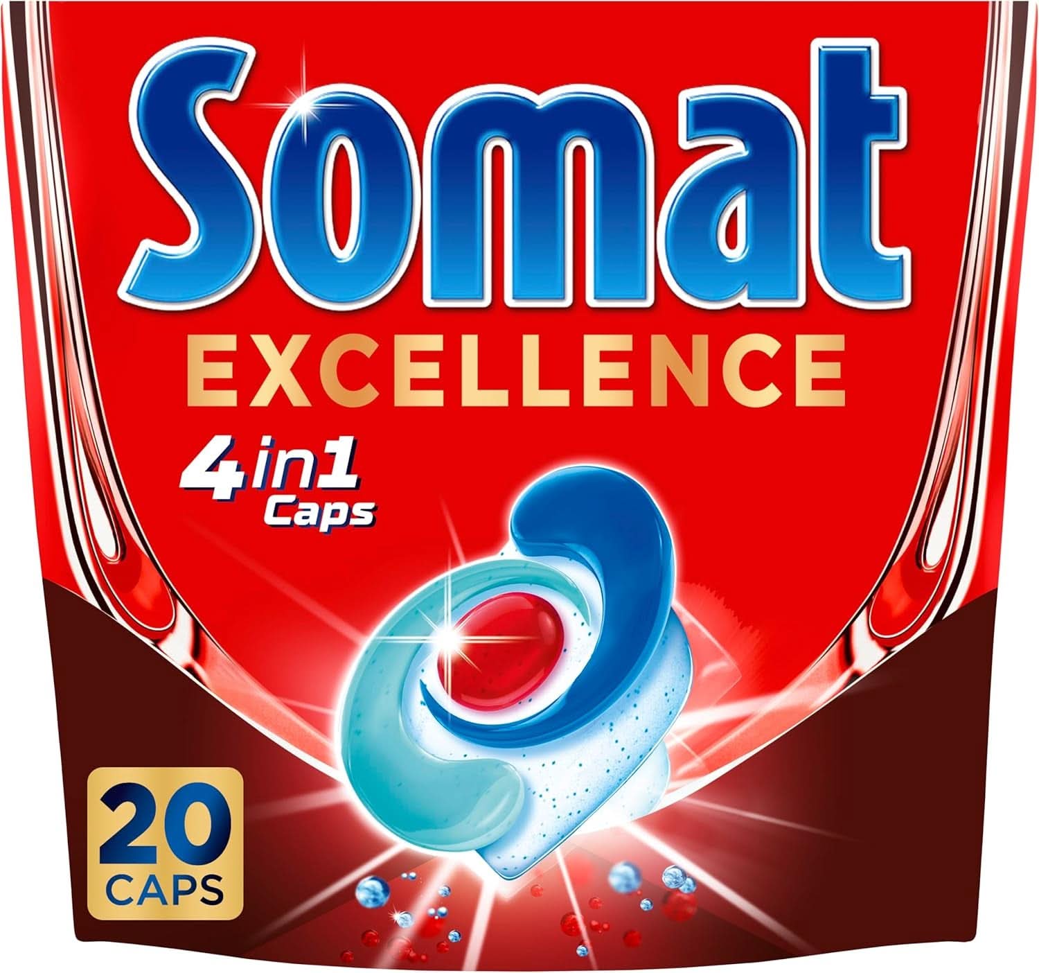 Somat Excellence 4 az 1-ben kupak (141 kupak), gyorsan oldódó mosogatógép mosogatószerek konyhai mosogatószerek Naty Shop 20 kapszula friss