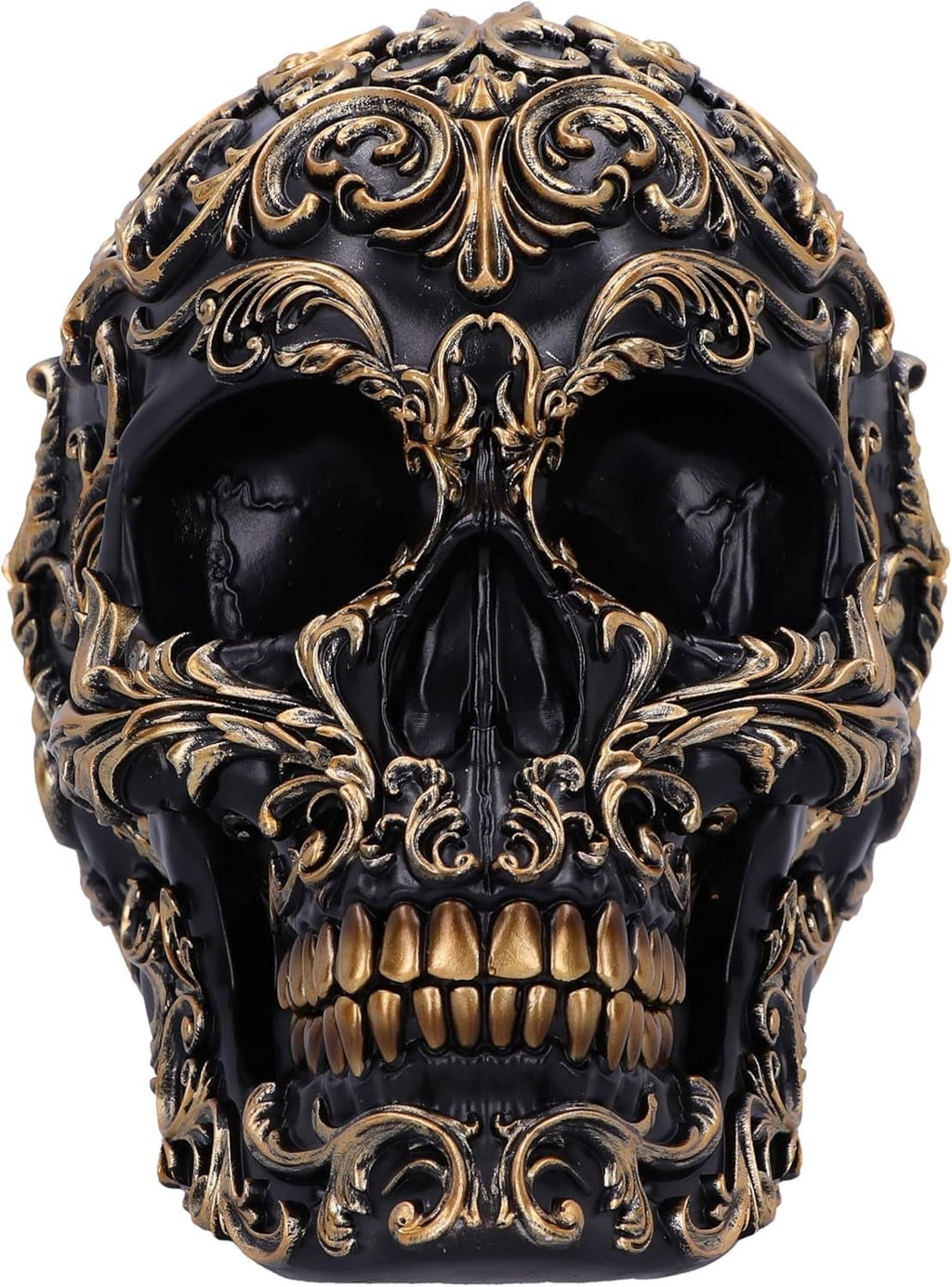 Craniu renascentist, 19 cm, rășină, negru și auriu, model baroc auriu, ornament craniu negru, decor gotic, turnat din cea mai fină rășină sintetică, pictat manual de experți Statuete si sculpturi Naty Shop