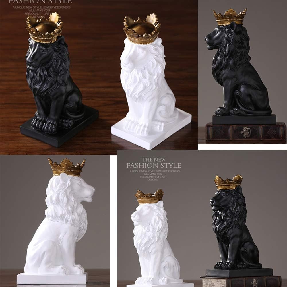 Crown Lion Statue, Sculpturi negre, Figurine de leu din rășină pentru bărbați, Art Statue Ornaments pentru Home Office Living Room Bookshelf Table Desk Housewarming Décor Statuete si sculpturi Naty Shop