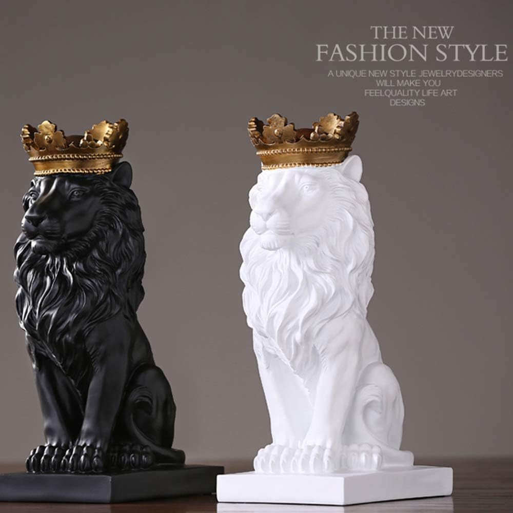 Crown Lion Statue, Sculpturi negre, Figurine de leu din rășină pentru bărbați, Art Statue Ornaments pentru Home Office Living Room Bookshelf Table Desk Housewarming Décor Statuete si sculpturi Naty Shop