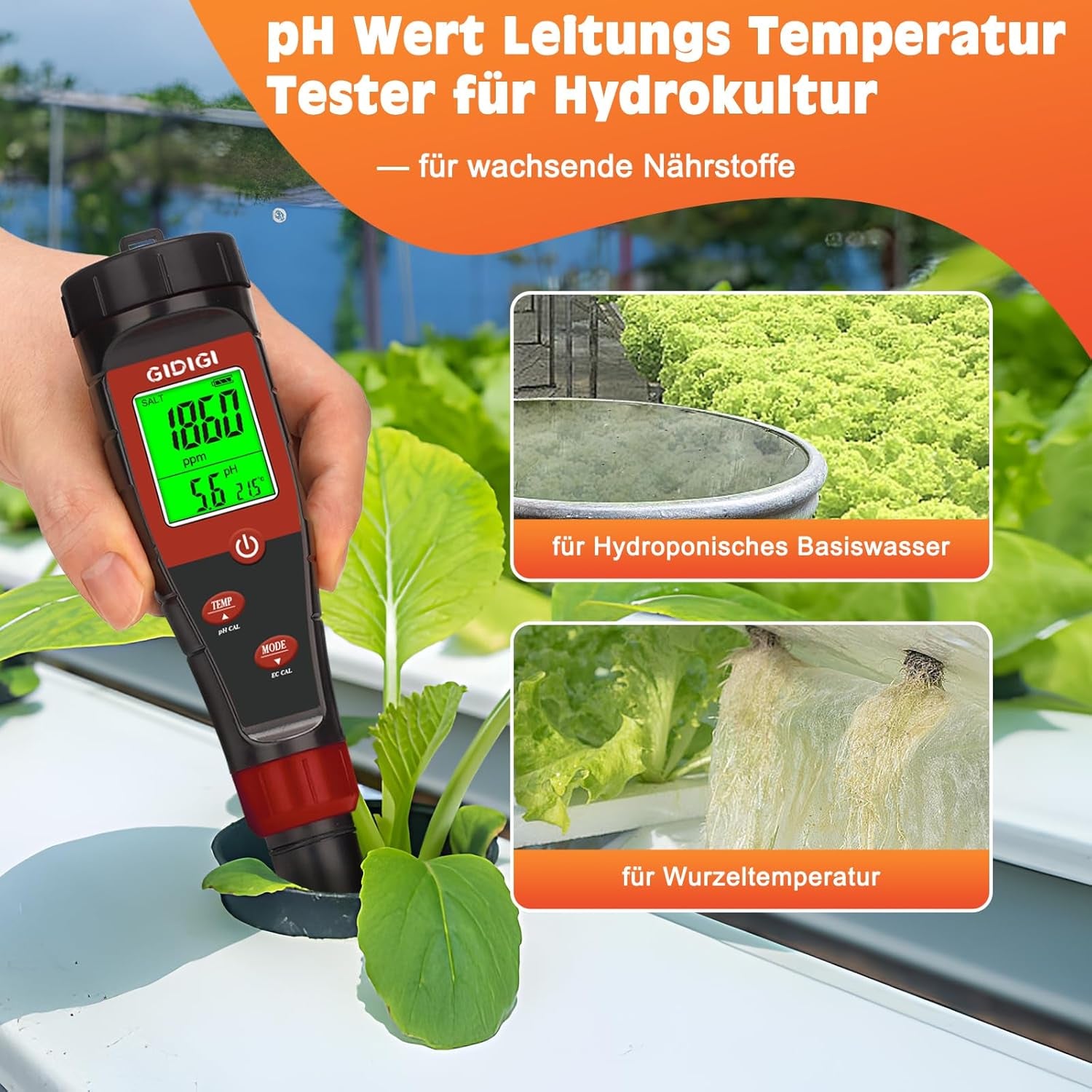 Hidroponikus víz pH-mérő, digitális víz pH-mérő, TDS-mérő, EC PPM teszt növényi tápanyagokhoz, 4 az 1-ben vezetőképesség, ivóvíz pH-toll, DWC, szobanövények