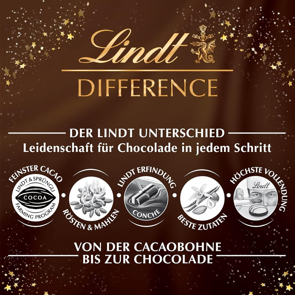 Lindt csokoládé | Doboz aranydarabos praliné | 180g | 18 praliné 10 választékban, finom praliné választék, néhány alkohollal | Prémium díszdoboz karácsonyi pralinéval