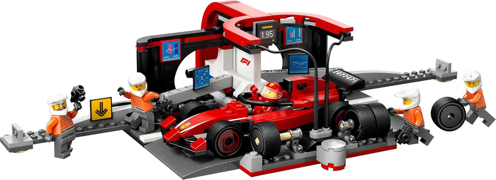 LEGO City F1 Pit Stop Pit Crew-val és Ferrari Flitzerrel - Formel 1 Pit Stop készlet 1 versenyzővel és 4 szerelő minifigurával - Spielzeug Rennauto für Boys und Mädchen ab 6 Jahren - 60443