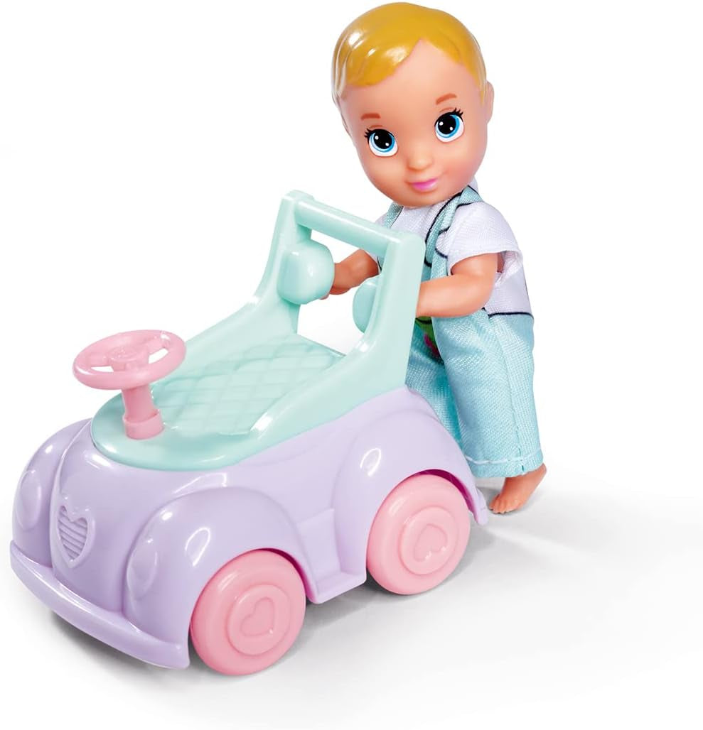 Simba 105733585 - Steffi Love Baby Car, Ankleidepuppe mit Kind, Laufauto, 2-in-1 Funktion, mit Handtasche und Babyzubehör, 12 Teile, 29cm Puppe, ab 3 Years