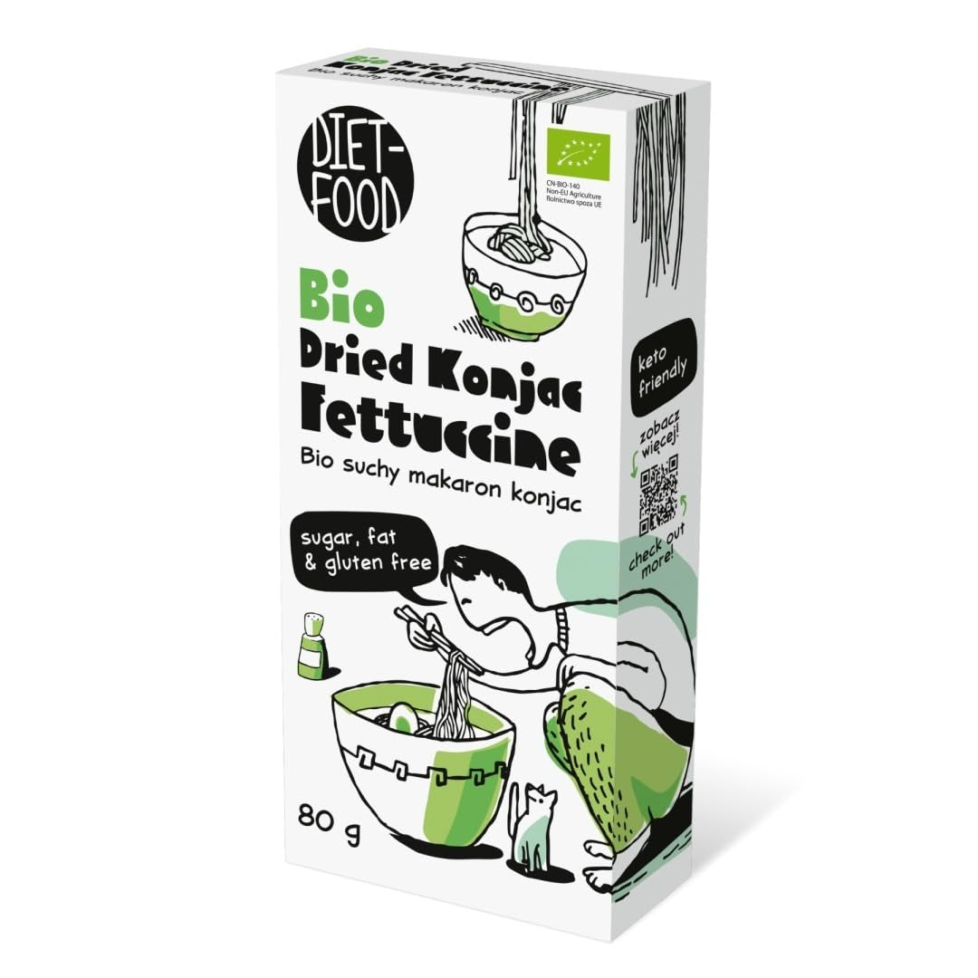 Fettuccine Konjac Shirataki Organic 80g – Alacsony kalória és alacsony szénhidráttartalmú, gluténmentes, alacsony szénhidráttartalmú, alkalmas keto diétákhoz, tápióka liszttel