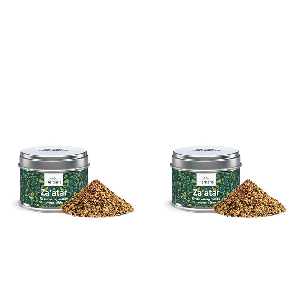 Herbaria Za'atar bio 25g S-Dose – Zaatar Gewürz, Zaatar Gewürz - keleti Organic-Gewürmischung für Gerichte der Levante Küche - mit erlesenen Ingredient - in nachhaltiger Aromaschutz-Dose