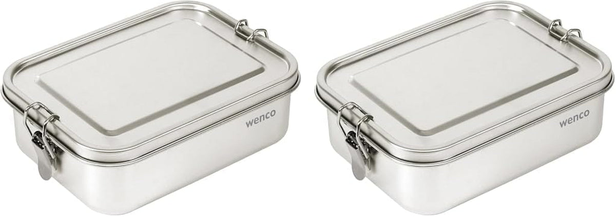 Cutie de prânz wenco din oțel inoxidabil, cu 2 compartimente, cutie de prânz mare cu capacitate de 850 ml, rezistentă la apă, lavabilă în mașina de spălat vase, inclusiv inel de silicon de schimb, 18,5 x 14 x 5,5 cm, argintiu (pachet de 2) Cutii depozitare alimente Naty Shop 850 Ml (pachet de 2)