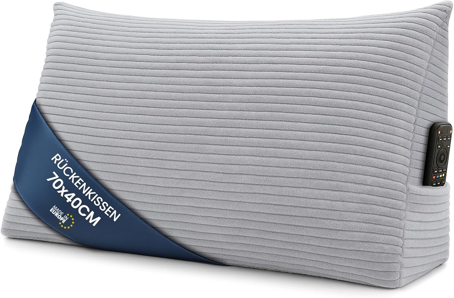 Pernă pană, pernă spătar, pernă din catifea reiată, lățime 70 cm - pernă de citit pentru pat, canapea și canapea, pernă canapea mare, pernă de perete, pernă canapea, pernă de citit, pernă suport pentru spătar, gri deschis