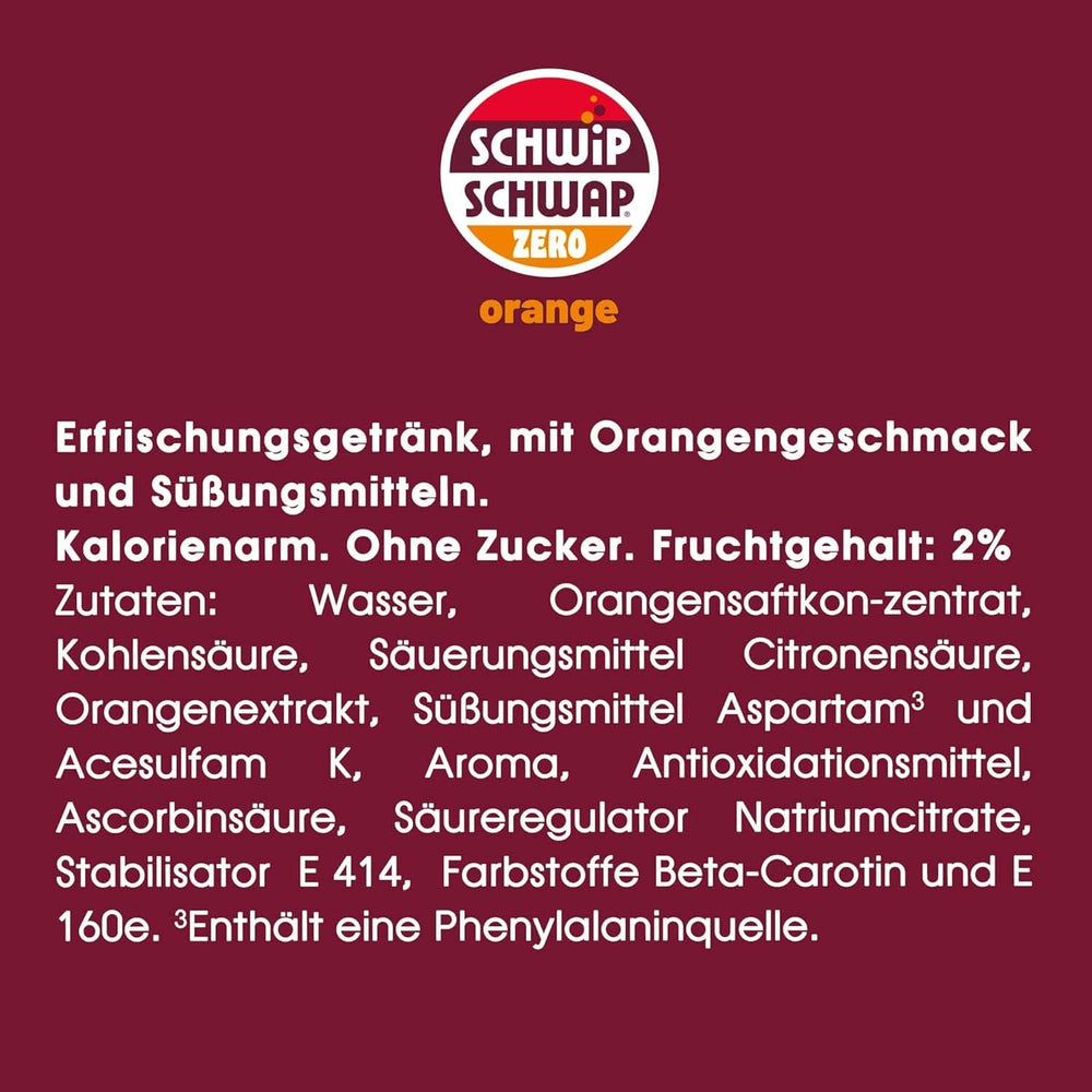 Schwip Schwap Zero Orange, narancs ízű üdítő, készlet 6 x 1,25 liter Alkoholmentes italok Naty Shop